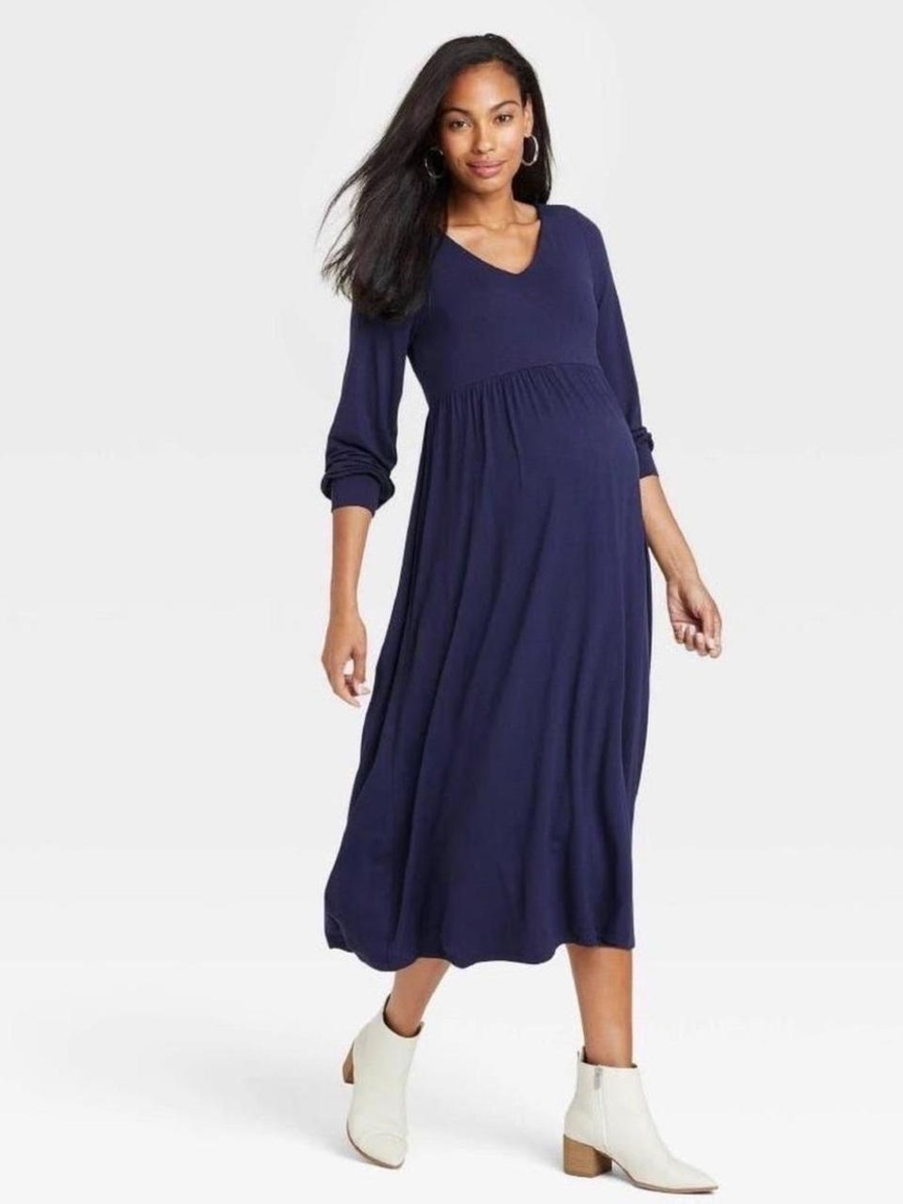The Nines by HATCH Navy Long-Sleeve V-Neck Maxi Dress